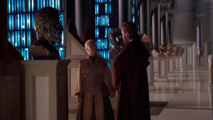 Obi-Wan e Jocasta Nu discutem sobre a saída de Dookan da Ordem